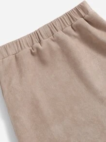 SHEIN Váy chữ A giản dị bằng kaki Tween Girl Thích hợp cho mùa thu đông - Màu Khaki - Xem 3