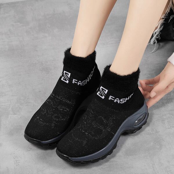 

Letter Graphic Air Cushion Design Sock Sneakers, Black
