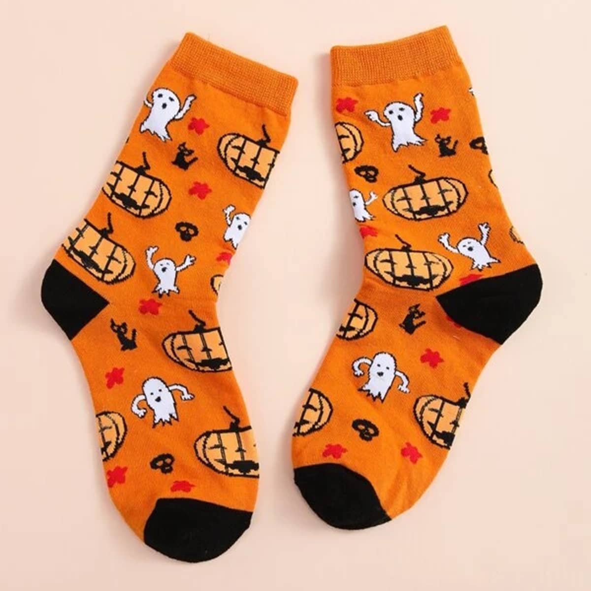 

Halloween Pumpkin Print Crew Socks, Orange