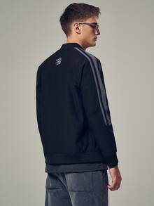 Áo khoác Nam Túi Dây kéo Lá thư Sọc Thể thao - Màu xanh hải quân - Xem 2