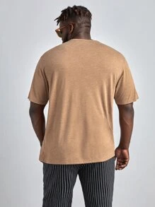 Manfinity VCAY Men Plus Solid Half Button Tee - Brown - View 2