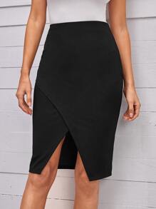 EMERY ROSE Falda cruzada de talle alto - Negro - Ver 4