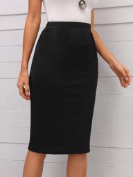 EMERY ROSE กระโปรงเอวสูงสีพื้น