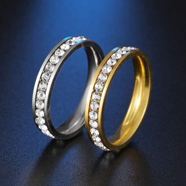 

2pcs Men Rhinestone Decor Ring, Multicolor
