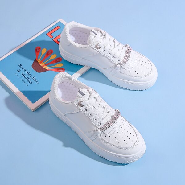 

Chain Decor Lace-up Front Skate Shoes, White