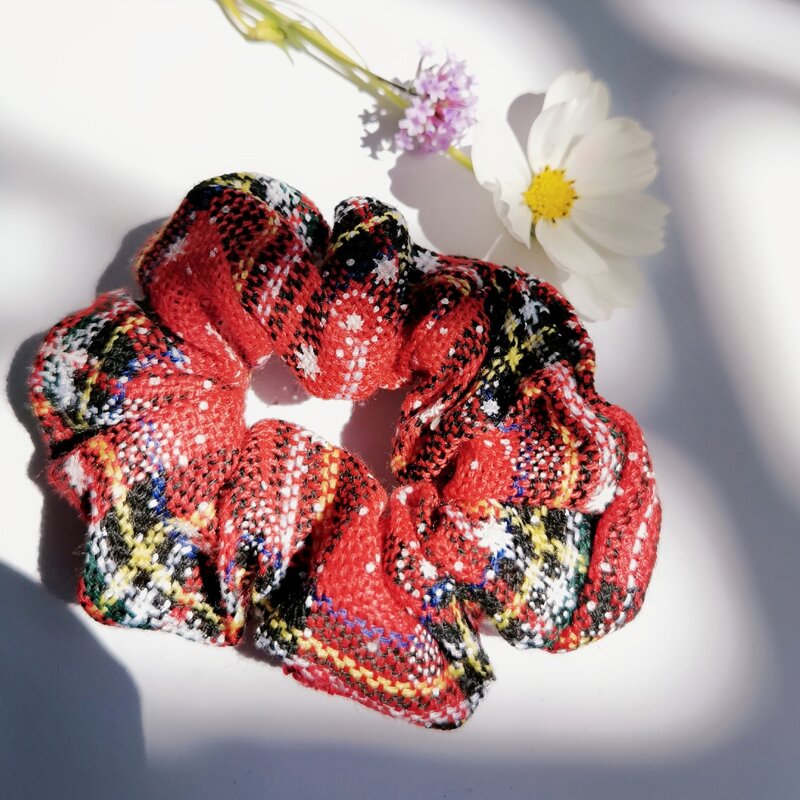 

3pcs Plaid Print Scrunchie, Multicolor