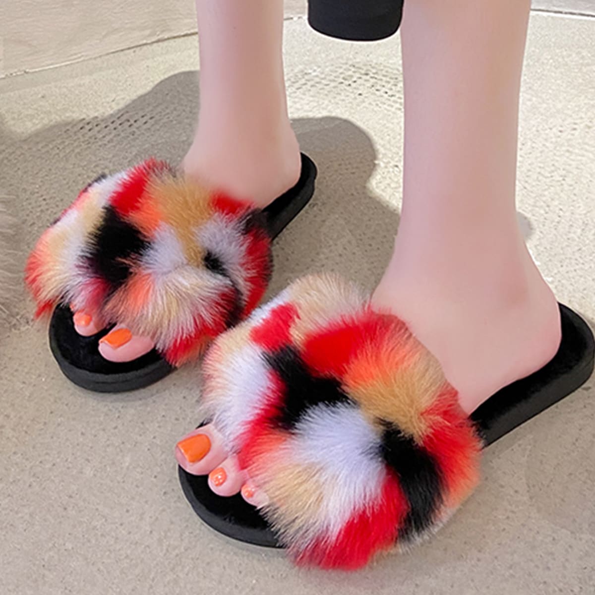 

Colorful Fluffy Slippers, Multicolor