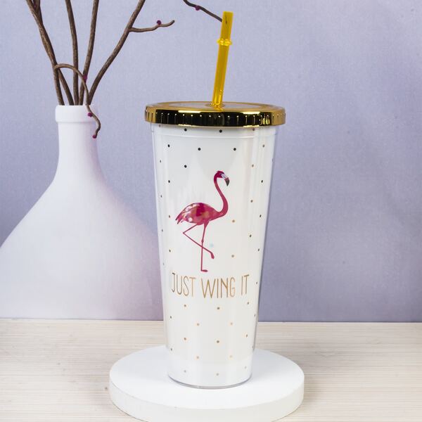 

1pc Flamingo Print Tumbler, Multicolor