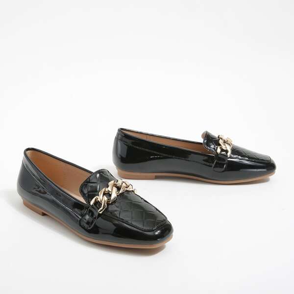 

Metal Decor Textured Loafers, Black