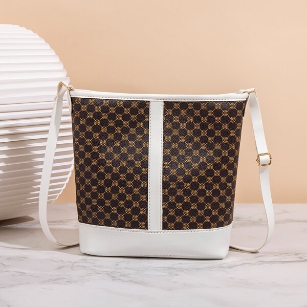 

Two Tone Geometric Pattern Crossbody Bag, Multicolor