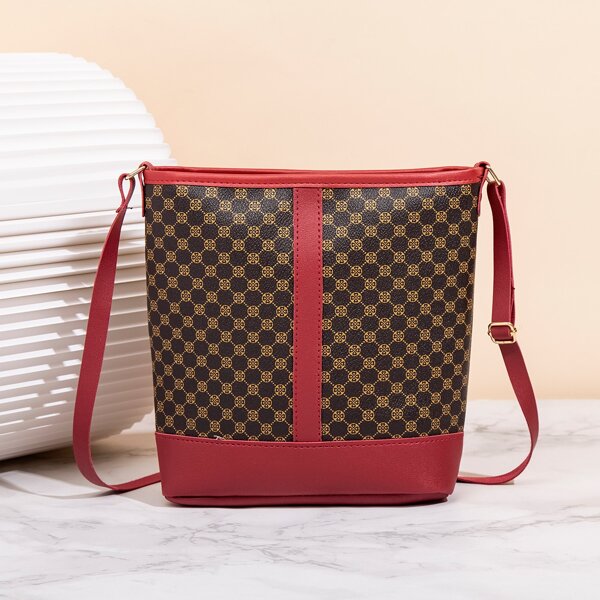 

Two Tone Geometric Pattern Crossbody Bag, Multicolor