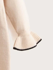 Váy len cho bé gái Tương phản ràng buộc màu trơn Giải trí - Màu be - Xem 3