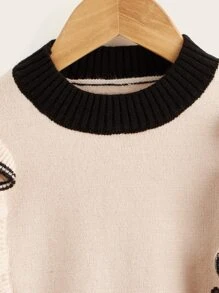 Váy len cho bé gái Tương phản ràng buộc màu trơn Giải trí - Màu be - Xem 4