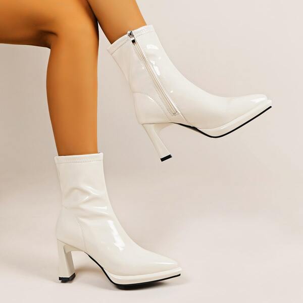 

Minimalist Side Zipper Sculpture Heeled Fashion Boots, Beige