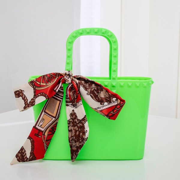 

Twilly Scarf Decor Bucket Bag, Green