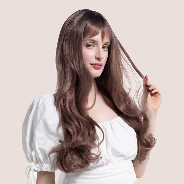 

Long Curly Synthetic Wig With Bangs, Brown