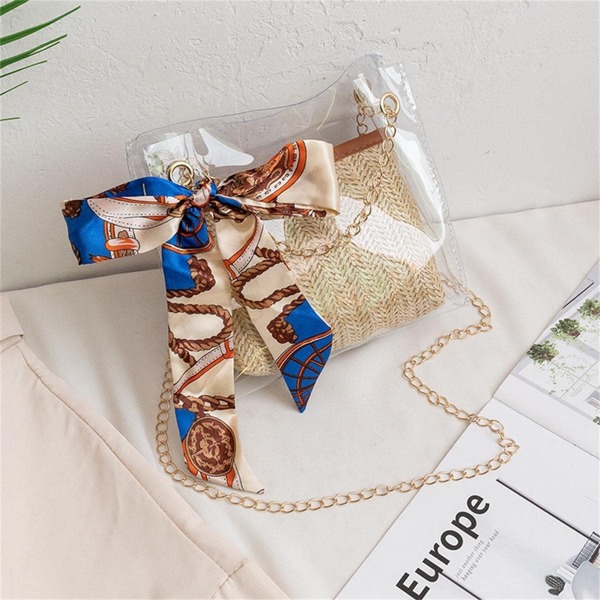 

Twilly Scarf Decor Clear Crossbody Bag, Multicolor