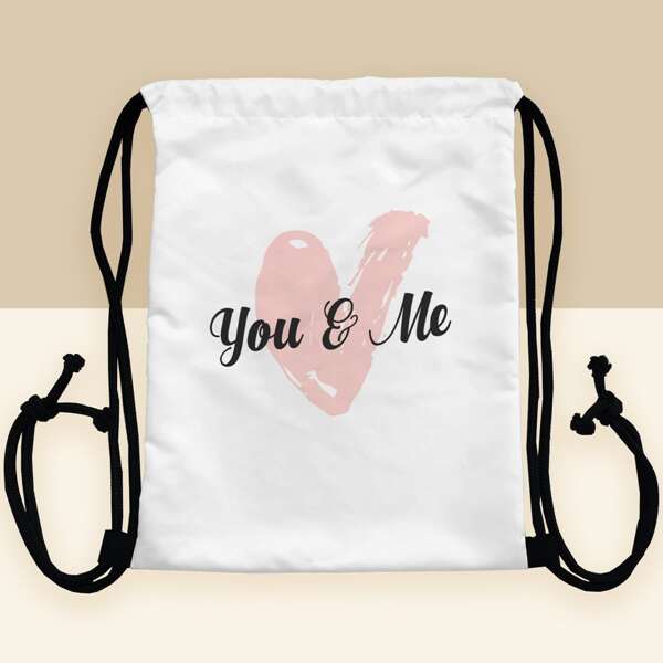 

Letter & Heart Graphic Drawstring Bag, White