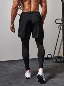 Manfinity Fitness Boyfriend Style Men Letter Graphic 2 In 1 Yoga Leggings - Black - View 2