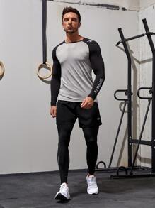 Manfinity Fitness Boyfriend Style Men Letter Graphic 2 In 1 Yoga Leggings - Black - View 4