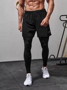 Manfinity Fitness Boyfriend Style Men Letter Graphic 2 In 1 Yoga Leggings - Black - View 5