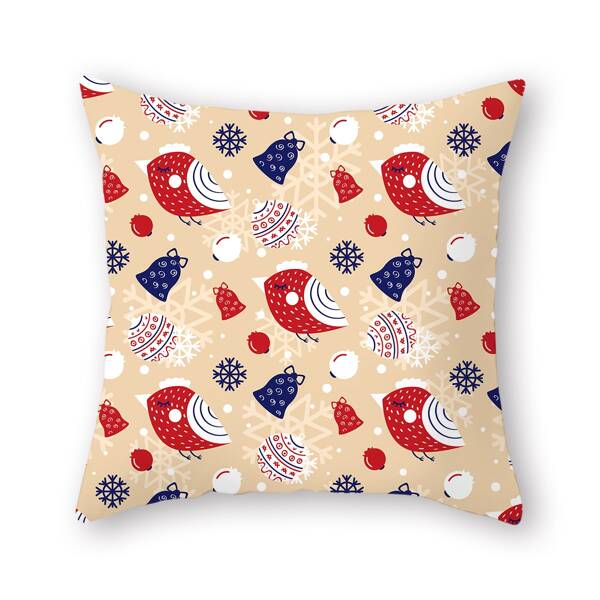 

Christmas Bird Print Cushion Cover Without Filler, Multicolor