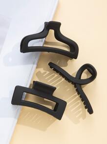 3pcs Women Plastic Large Hair Claw Clips, Suitable For Daily Use Hair Jaw Clip - Black - View 1