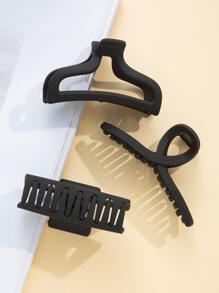3pcs Women Plastic Large Hair Claw Clips, Suitable For Daily Use Hair Jaw Clip - Black - View 2