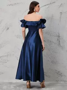 SHEIN Belle Off Shoulder Ruffle Trim Bridesmaid Dress Elegant Prom Semi Formal Wedding Guest Dress, For Birthday, Graduation, Homecoming Party Dress