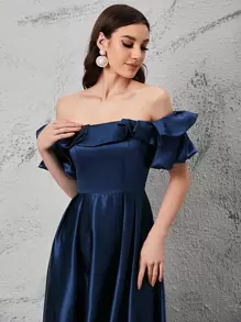 SHEIN Belle Off Shoulder Ruffle Trim Bridesmaid Dress Elegant Prom Semi Formal Wedding Guest Dress, For Birthday, Graduation, Homecoming Party Dress