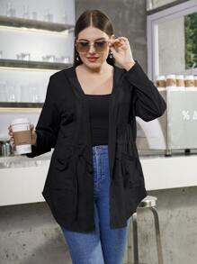 Mulvari Áo khoác cỡ lớn Dây kéo Túi màu trơn Giải trí - màu đen - Xem 1