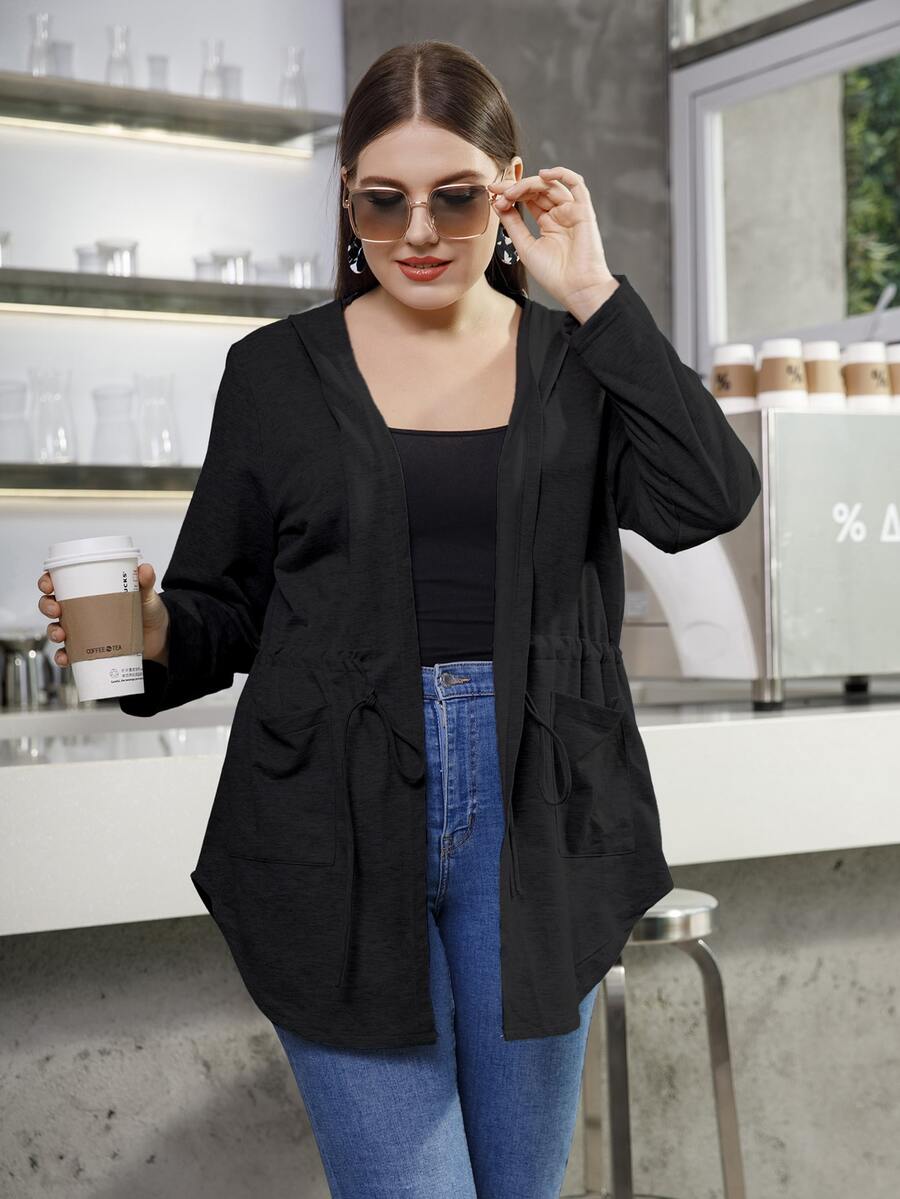 Mulvari Áo khoác cỡ lớn Dây kéo Túi màu trơn Giải trí - màu đen - Xem 1