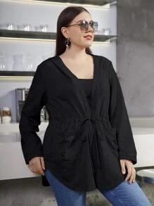 Mulvari Áo khoác cỡ lớn Dây kéo Túi màu trơn Giải trí - màu đen - Xem 3