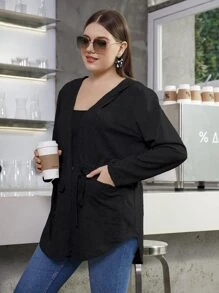 Mulvari Áo khoác cỡ lớn Dây kéo Túi màu trơn Giải trí - màu đen - Xem 5