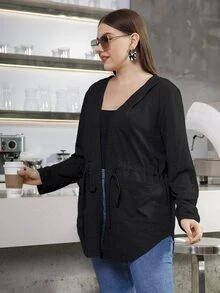 Mulvari Áo khoác cỡ lớn Dây kéo Túi màu trơn Giải trí - màu đen - Xem 6