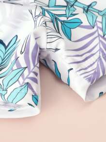 Tween Girl Tropical Print High Neck Rashguard Summer Beach - Mint Blue - View 4