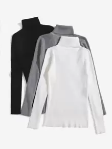 SHEIN EZwear 3pcs Turtleneck Ribbed Knit Jumper - Multicolor - View 2