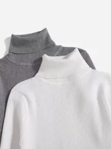 SHEIN EZwear 3pcs Turtleneck Ribbed Knit Jumper - Multicolor - View 4