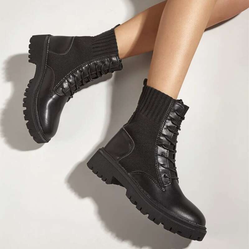 

Lace Up Front Combat Boots, Black