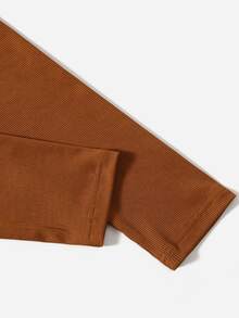 ROMWE Heart Rhinestone Cold Shoulder Ribbed Tee - Brown - View 4