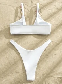 Chain Linked Thong Bikini For Summer Beach - White - View 5