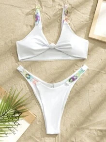 Chain Linked Thong Bikini For Summer Beach - White - View 6