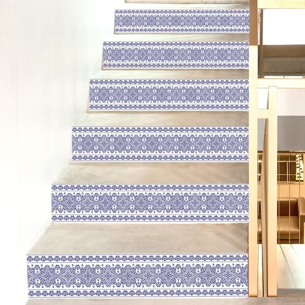 

6pcs Graphic Print Floor Sticker, Blue and white