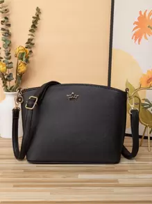 防水、輕巧、商務休閒金屬裝飾紋理斜背包，適合青少年女孩、女大學生、菜鳥和白領，非常適合辦公室、大學、工作、商務、通勤、戶外、旅行、郊遊 - 黑色 - 查看 1