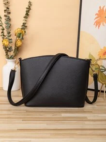 防水、輕巧、商務休閒金屬裝飾紋理斜背包，適合青少年女孩、女大學生、菜鳥和白領，非常適合辦公室、大學、工作、商務、通勤、戶外、旅行、郊遊 - 黑色 - 查看 2