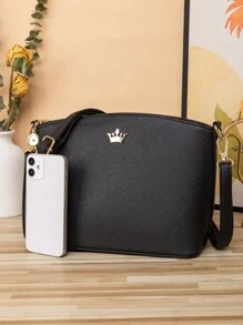 防水、輕巧、商務休閒金屬裝飾紋理斜背包，適合青少年女孩、女大學生、菜鳥和白領，非常適合辦公室、大學、工作、商務、通勤、戶外、旅行、郊遊 - 黑色 - 查看 4