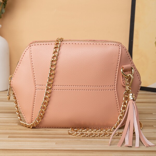 

Tassel Decor Stitch Detail Novelty Bag, Pink