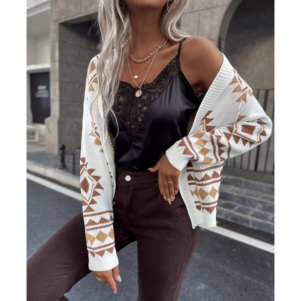 

Geo Pattern Drop Shoulder Cardigan, Multicolor