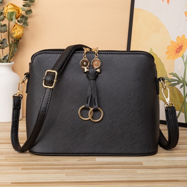 

Ring Decor Crossbody Bag, Black