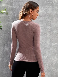 SHEIN Frenchy Áo thun nữ Xù màu trơn Giải trí - Bụi hồng - Xem 2